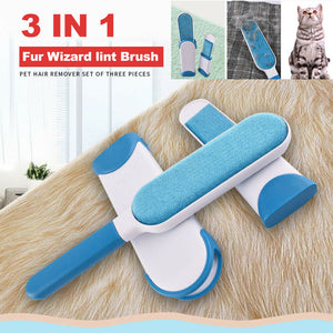 3in1 Furs Brusher Pet Hair Lint Remover Brush Self-cleaning Base & Travel Size