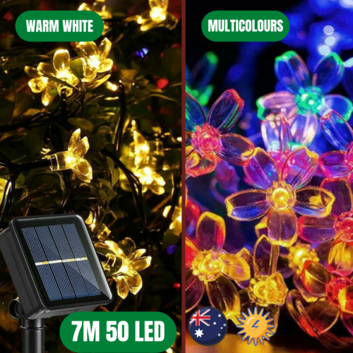 7M 50LED Waterproof Solar Cherry Flower String Fairy Lights Outdoor Garden Party